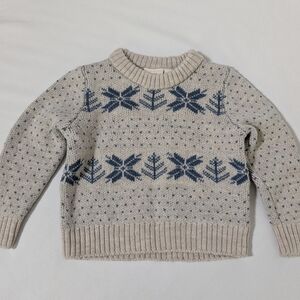 FLO 100% Merino Wool Nordic Sweater Cream Blue Fair Isle Baby 12-18M